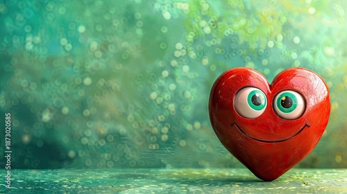 A cheerful heart with a smile and eyes. A sweet heart symbolizes love and tenderness.