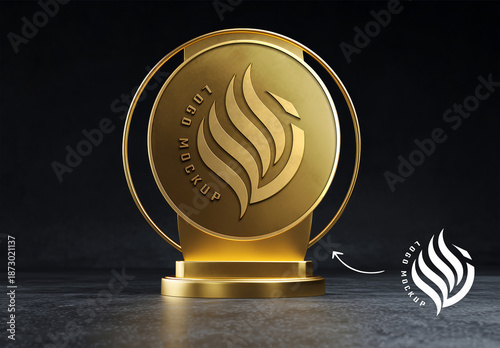 Golden Medal Logo Mockup On Black Background