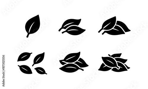 Set of black leaf icons representing different quantities and arrangements
