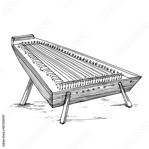 Whispers Melody: Handcrafted Dulcimer's Symphonic Chorus | Clean, isolated vector art for creative projects.