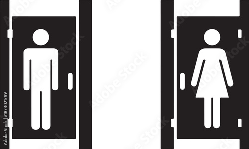 Universal restroom signs indicating separate facilities for men and women, with an additional symbol for accessible toilets, conveying essential information in public spaces.