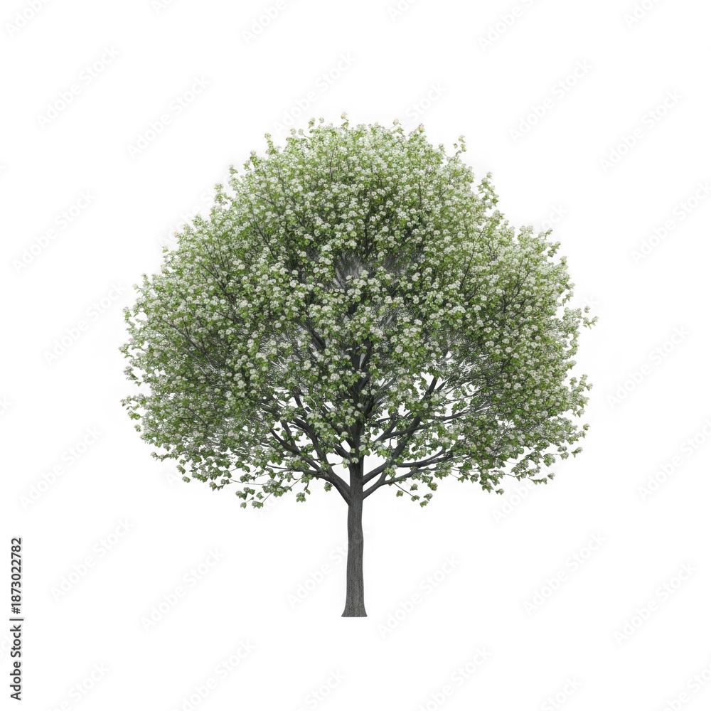 Obraz premium Blossoming Tree with Green Leaves Isolated on Transparent Background