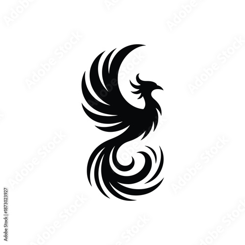 Wallpaper Mural Elegant black phoenix design with swirling tail feathers and curved body Torontodigital.ca