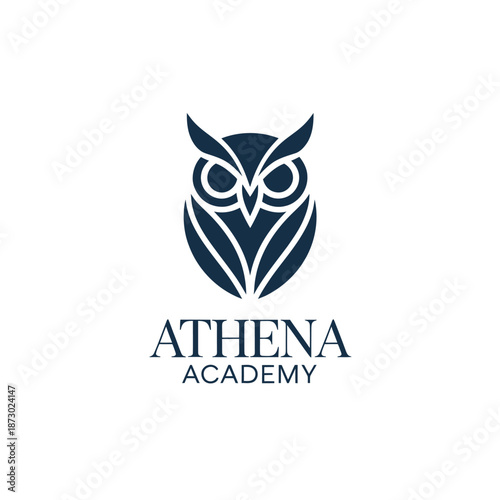 Obraz na płótnie Athena academy logo featuring a stylized owl illustration in dark blue