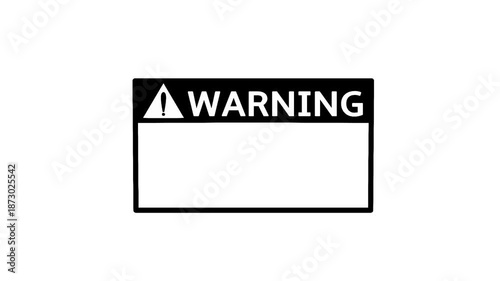 Blinking warning text animation with caution triangle icon inside black rectangular frame, minimal alert graphic for danger, error, safety notice, or system warning on dark background