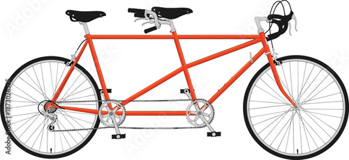 Vintage Orange Tandem Bicycle Illustration for Two Riders with Black Seats and Drop Handlebars Isolated on White Background for Cycling Design