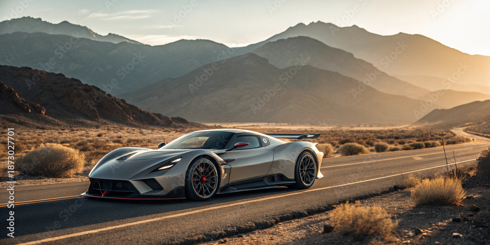 Naklejka premium desert supercar sunset performance road luxury speed aerodynamic cinematic travel