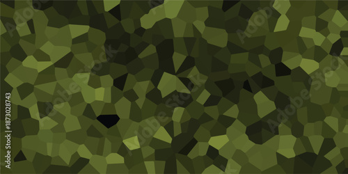 Abstract geometric mosaic pattern with varying shades of olive green and dark green creating a textured camouflage-like background effect for design and digital art applications