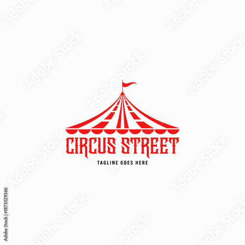 Unique circus tent logo combined with road marking, creative vector for event and entertainment