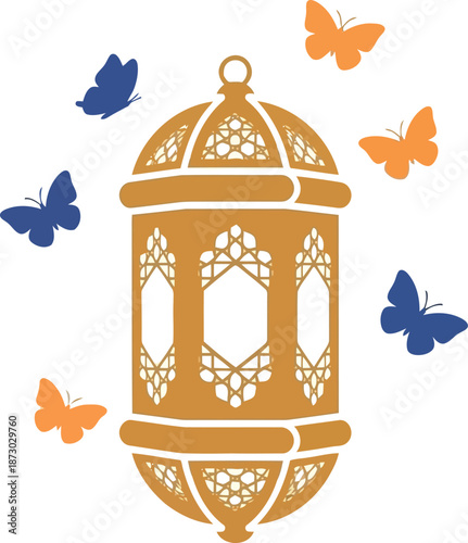 Ramadan Lantern with Colorful Butterflies – Festive Islamic Decoration Vector Illustration