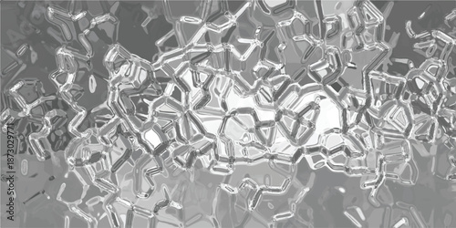 Abstract metallic crystalline structure with sharp geometric facets and reflective silver-gray tones creating a futuristic and intricate textured background for technology and science themes