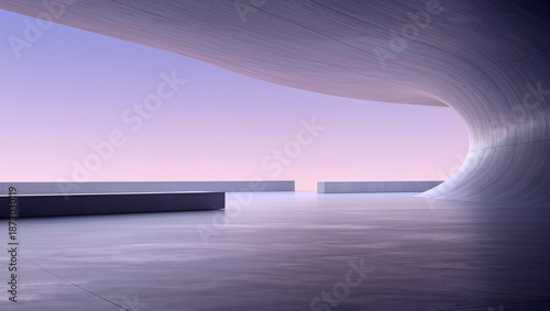 Modern architectural design meets serene pastel skies