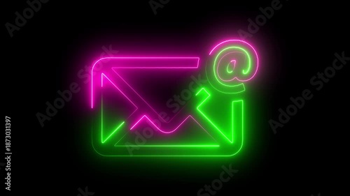 neon blue color message icon animation with black background. glowing neon message icon concept.