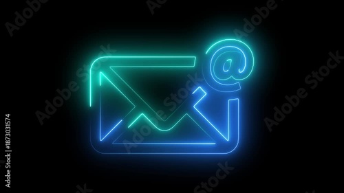 neon blue color message icon animation with black background. glowing neon message icon concept.