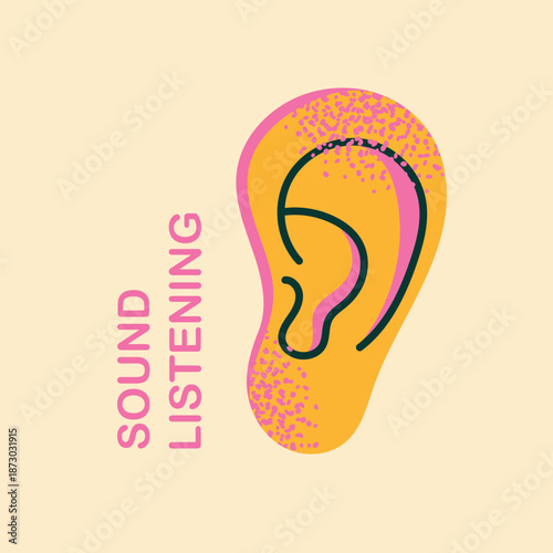 Human Ear Vector Illustration for Sound Listening and Audio Perception. Mental wellness concept