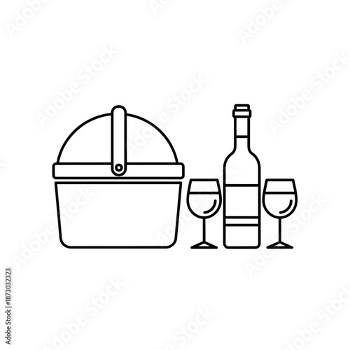 Picnic Basket with Wine Bottle and Glasses Icon