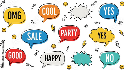 Speech Bubble Collection with Positive and Negative Words and Icons