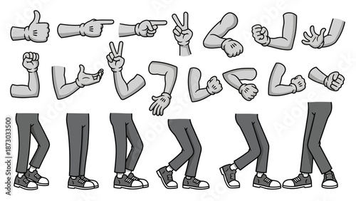 Cartoon Animation Character Parts: Arms, Legs, and Hands Gestures Collection