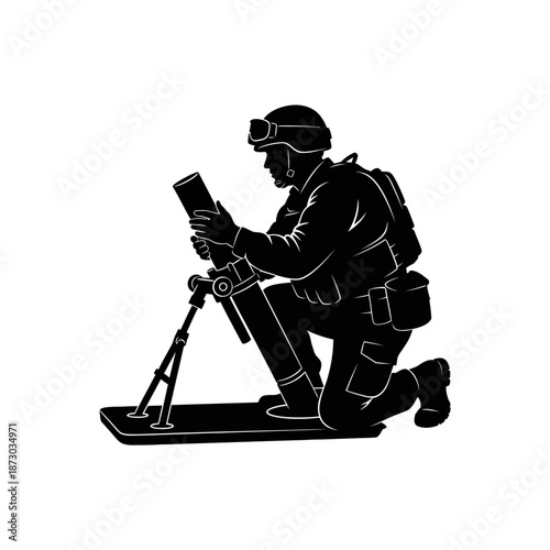 Soldier operating a mortar with a digital tablet