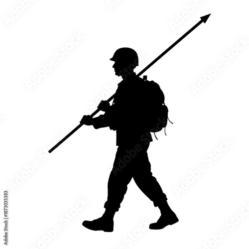 Soldier carrying a large spear or pole