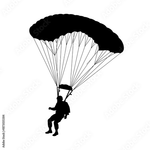 Silhouette of a person parachuting through the air