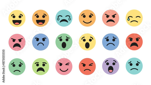 Collection of Diverse Emoji Faces Expressing Various Emotions and Feelings