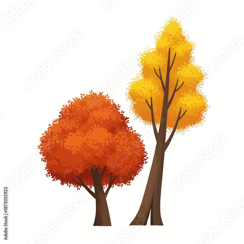 Two trees with orange and yellow leaves in autumn season