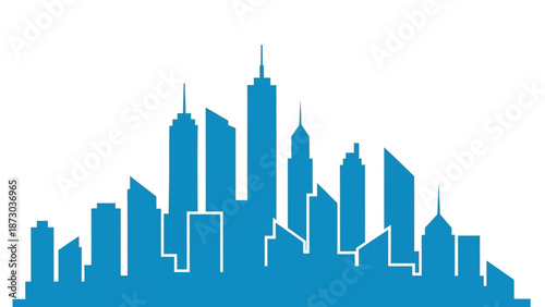 Modern City Skyline Silhouette, Blue Buildings, Urban Landscape Vector