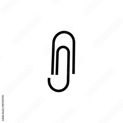 A solid black color paperclip on a white background viewed from directly above