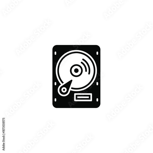 Solid black hard disk drive icon on a white background illustration