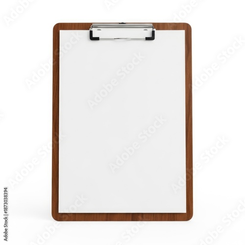 Empty wooden clipboard with metal clip isolated on white background