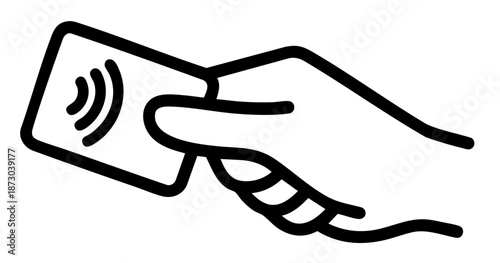 Contactless Card Payment Icon with Hand Holding Bank Card – NFC Tap to Pay, Wireless Cashless Transaction Symbol
