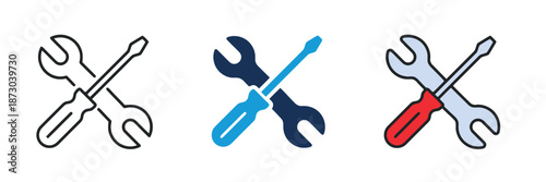 Tools Vector Flat Icon Wrench Screwdriver Maintenance Repair Service Mechanic Engineering Construction Building Carpentry Workshop Sign Graphic Symbol