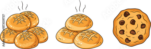 Cartoon bun and chocolate chip cookie buns baked goods food