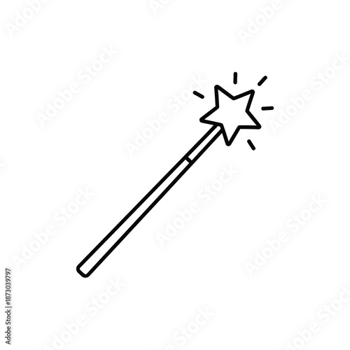 A black magic wand with a star on a white background