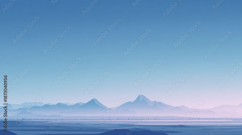 Fototapeta premium Serene mountain range landscape with soft pastel colors and clear blue sky