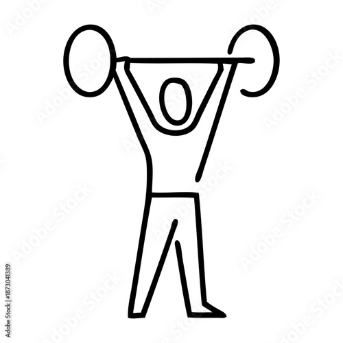 Concepto gimnasio. Dibujo sencillo con líneas de un hombre levantando una barra de pesas