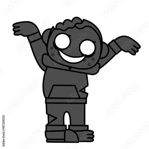 腕を上げて立つ若い男性ゾンビのシルエットイラスト