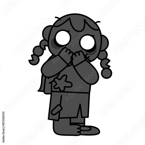 顔を覆って立つ若い女性ゾンビのシルエットイラスト