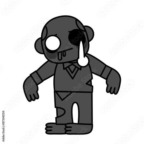 前かがみで立つ中年男性ゾンビのシルエットイラスト