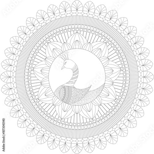 Adult Coloring Page, Elegant Pair of Swans Mandala, Intricate Circular Floral Line Art for Mindfulness, Relaxation, Stress Relief and Creative Art Therapy