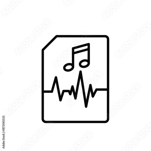 A black document icon with a musical note and soundwave on a white background