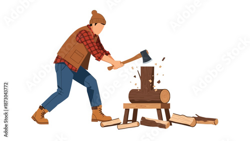 Man Chopping Wood with an Axe.