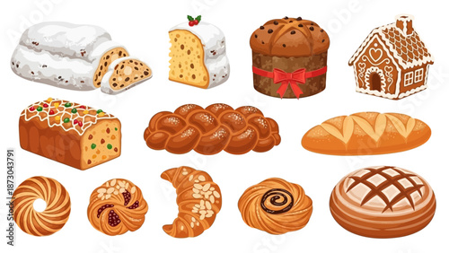 Assortment of freshly baked pastries and breads.