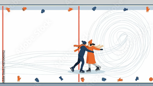 Couple Ice Skating Together on a Rink.