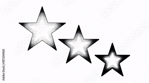 Three black and white stars with halftone effect on white