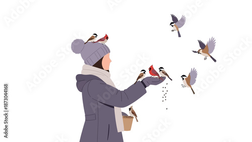 Woman feeding birds in winter a heartwarming scene of nature interaction 1.