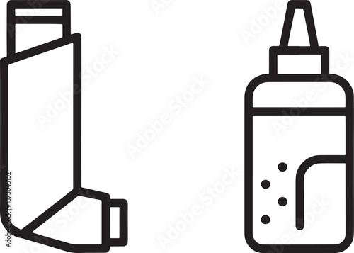 Essential medical devices, including an asthma inhaler and a nasal spray bottle, are depicted as simple line art icons for health and wellness topics.