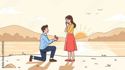 Man Proposing to Woman on Beach at Sunset