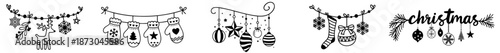 Christmas Hanging Garland Set with Ornaments on String — Decorative Holiday Garlands with Stars, Bells, Trees, Candy Canes and Festive Elements on Rope